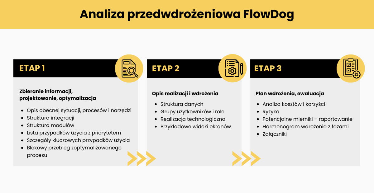 Analiza przedwdrożeniowa FlowDog - infografika.